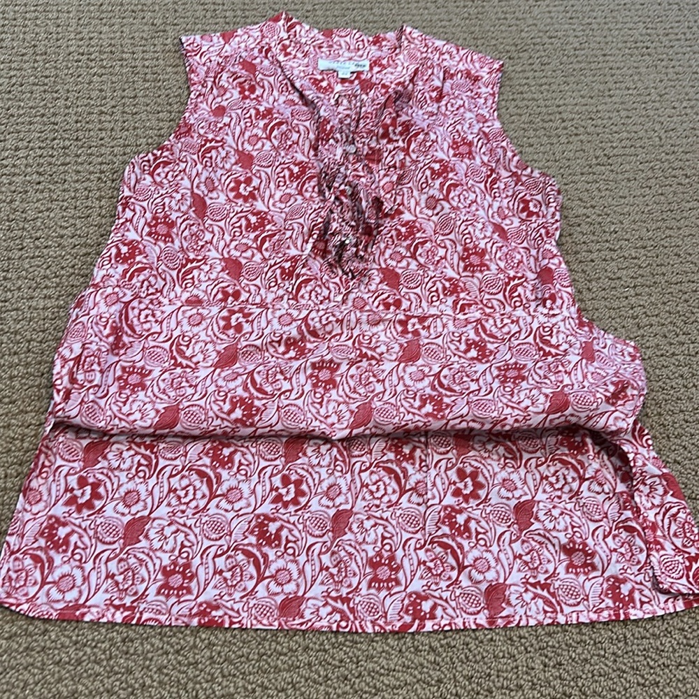 Derek Lam Red Vintage Floral Sleeveless Top Ruffle Button Neckline size 6 Boho - Picture 10 of 15